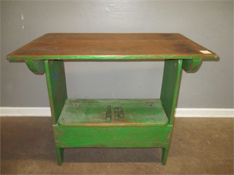 Early American Hutch Table With Bread Board Top, Pins and Base