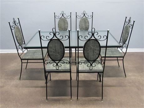 Metal and Glass Top Dining Table with 6 Chairs