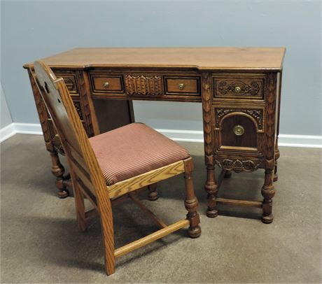 Exquisite Jacobean Style Writing Desk and Chair