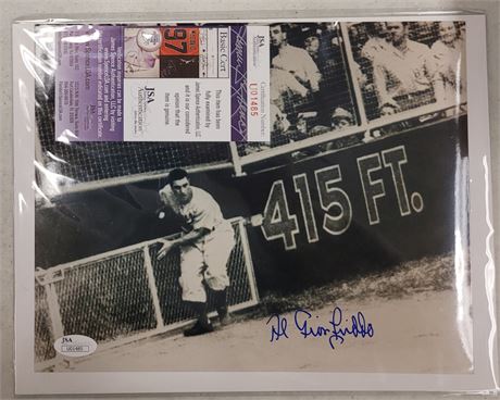 AL GIONFRIDDO SIGNED AND CERTIFIED 8x10 PHOTO ROBBING JOE DIMAGGIO