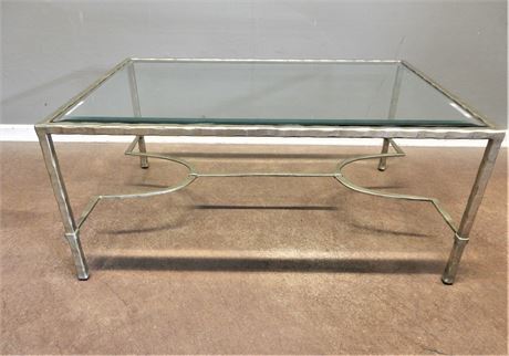 Contemporary Glass and Brushed Silver Tone Metal Finish Coffee Table