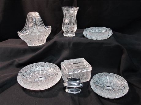 Cut Glass/Crystal Lot - Including Vintage Ashtrays and a Lighter