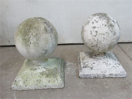 2 Large Concrete Garden Cannon Ball Finials