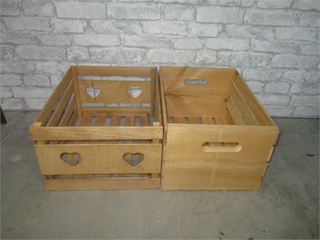 Set of Two Solid Vintage Wood Crates