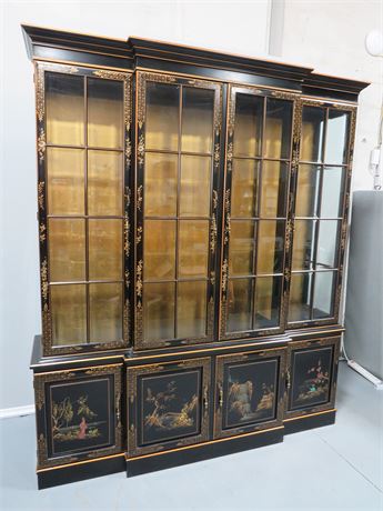 Asian Chinoiserie Lighted China Hutch