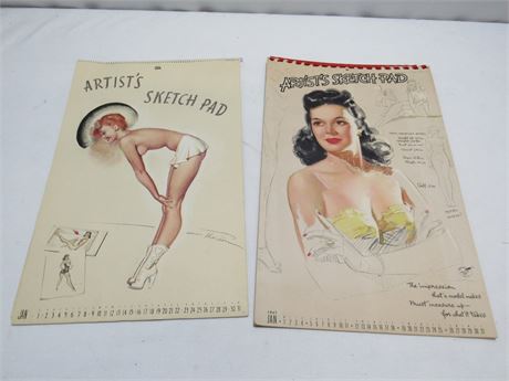 2 Vintage Mac Therson Pin-up Artist Sketch Pad Calendars