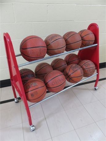 2-Tier Mobile Basketball Rack with 12 Balls