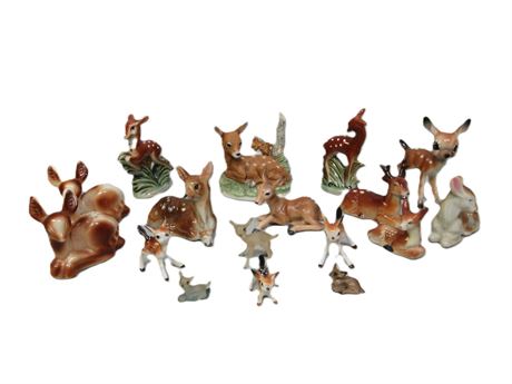 Deer Figurine Lot - 17 Pieces including 3 NAPCO, 2 Occupied Japan Japan & Homco