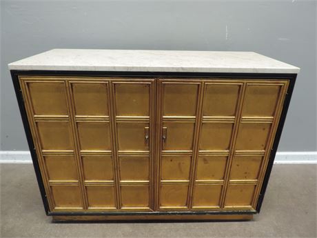 Marble Top Cabinet with Gold Tone Front Doors