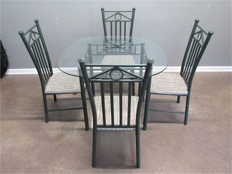 Metal Dining Table with Glass Top and 4 Metal Chairs