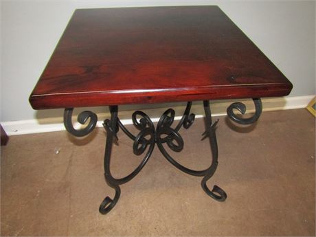 Solid Thick Heavy End Table with Metal Decorative Frame