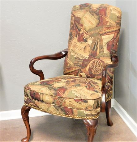 Vintage Traditional Accent Chair with Orchestra Theme Fabric