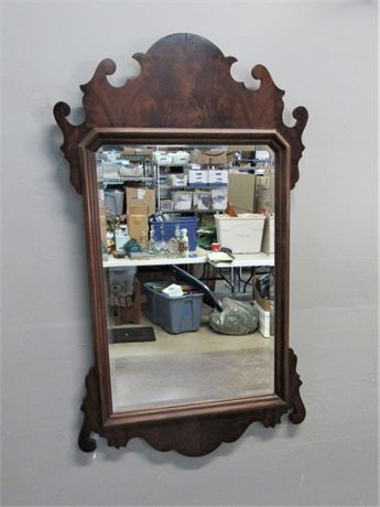 Vintage Beveled Glass Mirror with Burlwood Veneer Frame