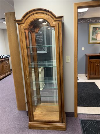 Oak Display Case with Lighted Glass Shelving
