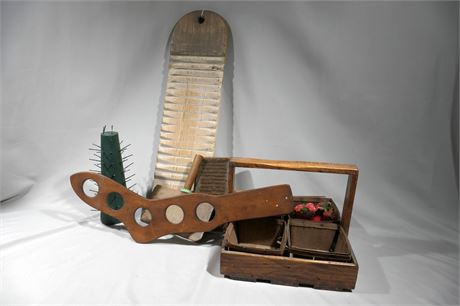 Antique & Vintage Washboard, Berry Basket, Wool Combs & Items for Decor