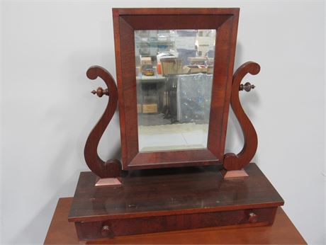 Antique Vanity/Shaving Mirror with Beveled Glass and Hand Dovetailed Drawer