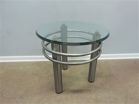 Contemporary Metal Glass Top Accent Table