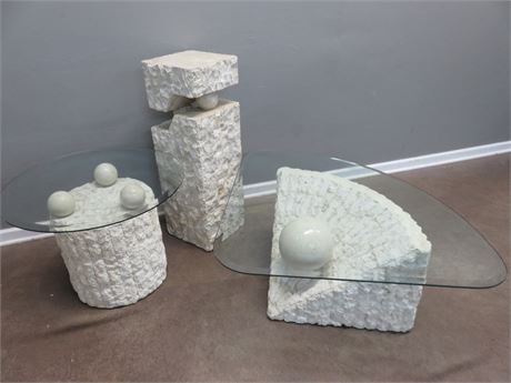 Faux Stone Table & Pedestal Set
