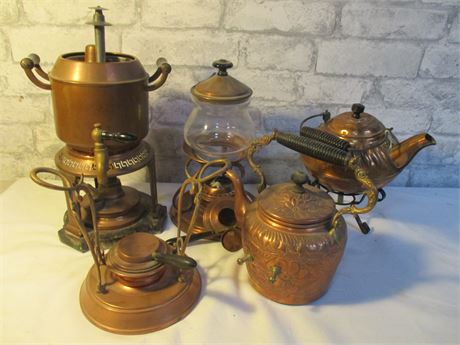 7 Piece "ANTIQUE COPPER BRASS STERNAUWARE"  Coffee and Tea Pots