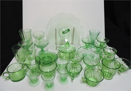 PRECIOUS Green Depression Glass Lot