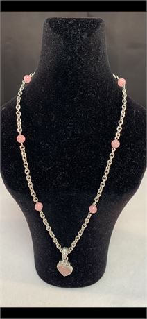 Lovely Judith Ripka Sterling Silver Pink Heart and Pink Beaded Necklace