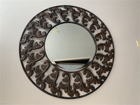 Round Metal Beveled Mirror