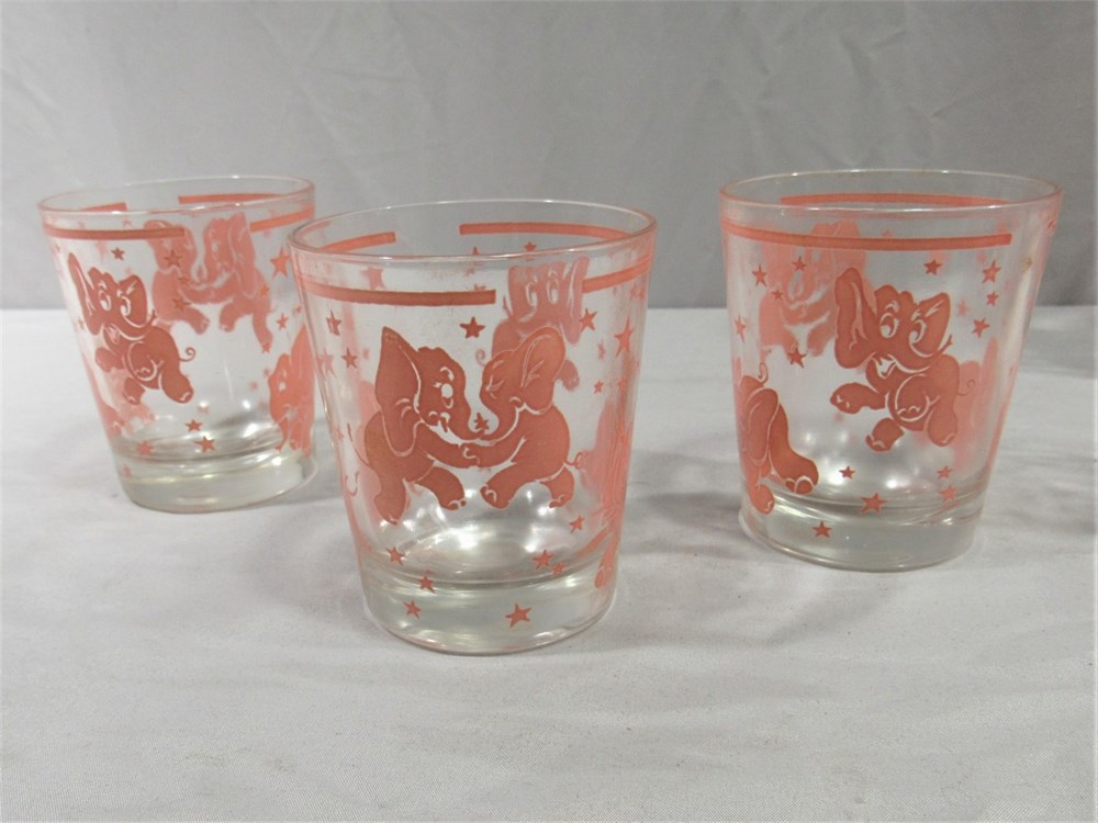 Vintage Hazel Atlas Big Top Circus Red Elephants Drinking Glass Mid Century  60s 