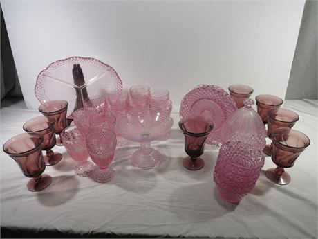 Pink/Plum Colored Glassware Lot
