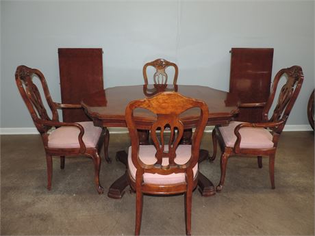 Double Pedestal Dining Table and Four Chairs