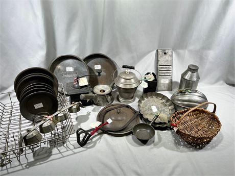 Antique & Vintage Coffee Grinder, Match Stick Holder & Tin Lot of Kitchen Items