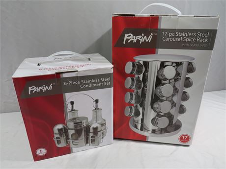 PARINI Stainless Steel Carousel Spice Rack / Condiment Set