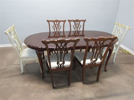 Chippendale Style Dining Table with 6 Chairs and a Leaf
