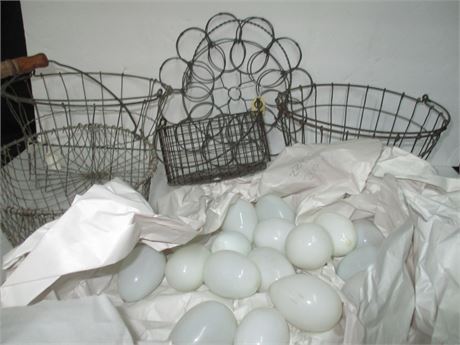 Early Egg Baskets Collection with Glass Fragile White eggs