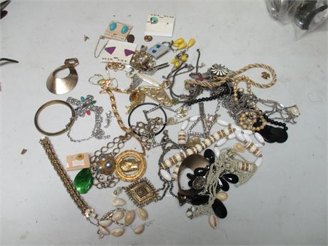 Large lot of Costume Jewelry, Buttons, Watch Bands, Necklaces and Pins