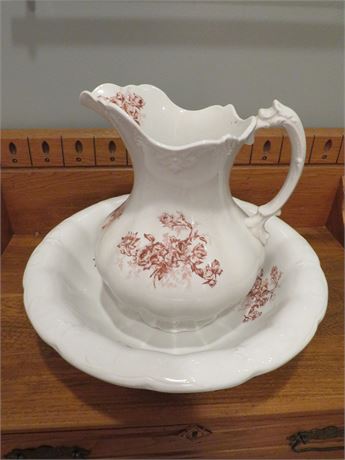 Vintage Victorian Porcelain Wash Bowl & Pitcher