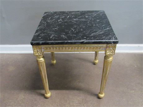 Small Gold Finished Side Table with Black Marble Top