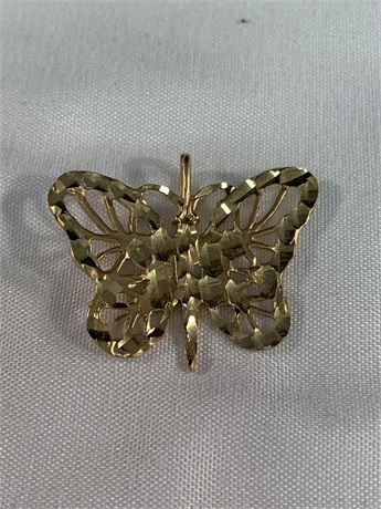 14KT Yellow Gold Butterfly Diamond Cut  Pendant