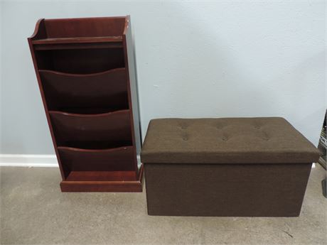 Button Tufted Bench / Solid Wood Rack