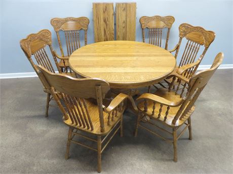 Oak Pedestal Dining Table Set
