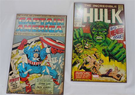 Collectible Set of Wood Style Comic Wall Plaques