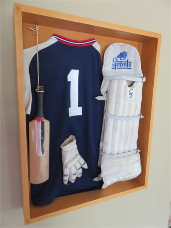 Vintage Cricket Equipment Shadow Box Wall Display