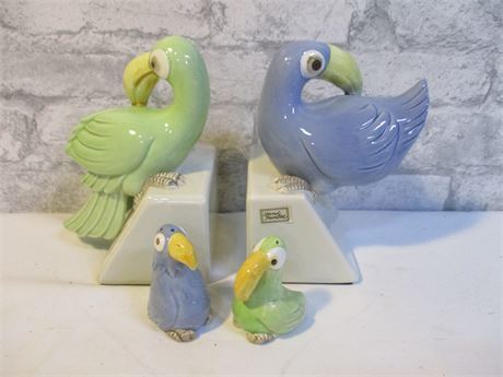 Hand Painted Parrot Book Ends, Salt and Pepper Shakers