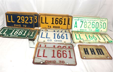 Vintage OHIO License Plates /1969 - 1974 / 5 Pair