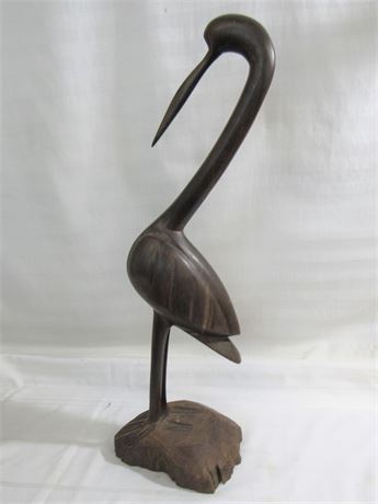 Large Carved Wood Stork/Egret