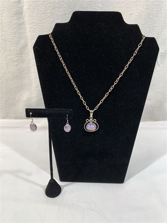 Sterlng Silver Opal Pendant Necklace Earrings