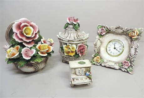 CAPODIMONTE Floral Centerpiece / Clock / Urn