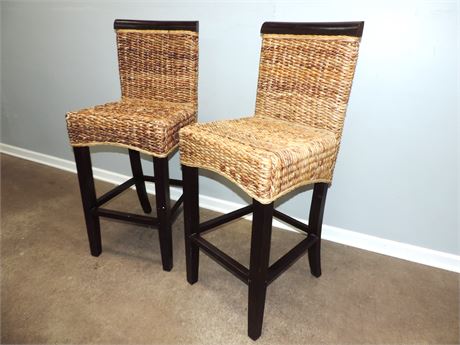 Pair of Rattan Style Counter / Bar Stools