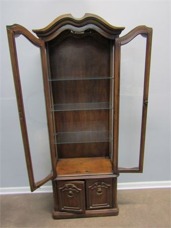 Vintage Solid Wood Curio / China Cabinet, Lighted with Glass Shelving