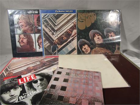 "The Beatles" Vinyl Albums, 5 Classic LPs and Magazines, with Original Posters
