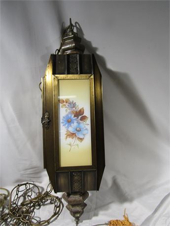Hanging Vintage Floral 4 Sided Light with Antique Brass Finish